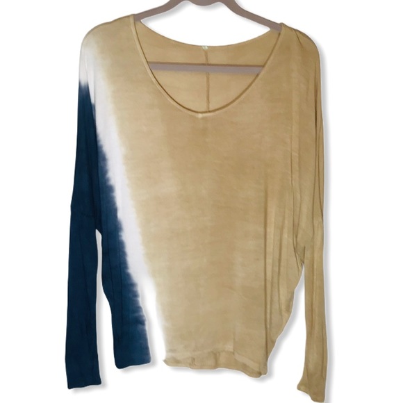 Long Sleeve Tan/Blue/White Loose Fit Top